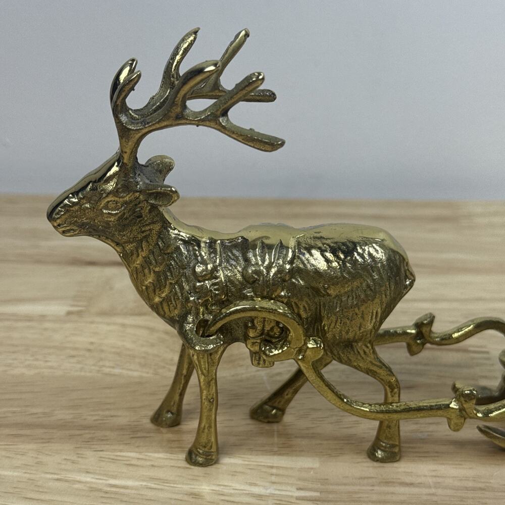 Vintage Brass 4 Piece Christmas Reindeer and Sleigh 10.25” Long - Picture 2 of 9